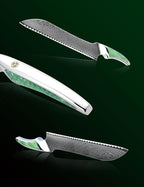 8 inch Serrated Bread Knife, Japanese VG-10 Damascus Steel Kitchen Knife, Ultra Sharp Bread Cutting Knife with Full-tang Handle in Green Resin, LA-S9 Series