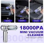 Handheld Car Vacuum Portable Cordless - 18000PA High Power with Brushless Motor, 4-in-1 Air Duster, Blower, Pump & Rechargeable Mini Vacuum for Car, Home, Office (Silver Grey+Blue)
