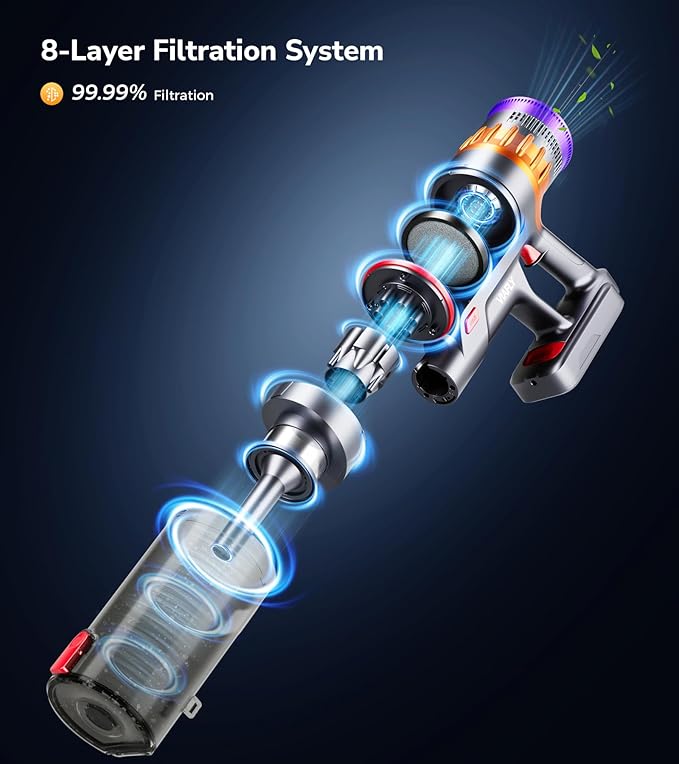 Cordless Vacuum Cleaner, 550W 48Kpa 70 Mins Vacuum Cleaners for Home, Self-Standing Stick Vacuum with Touch Screen, Wall Dock, Anti-Tangle Rechargeable Vacuum for Pet Hair Carpet Hardwood Floor