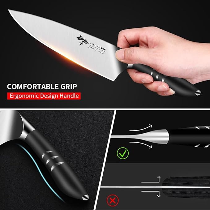 MAD SHARK Chef Knife 8 inch Chopping Knife High Carbon Stainless Steel Shark Chef's Knives with Ergonomic Handle, Cooking Knife with Gift Box, Birthday Gifts for Mom/Dad, Black