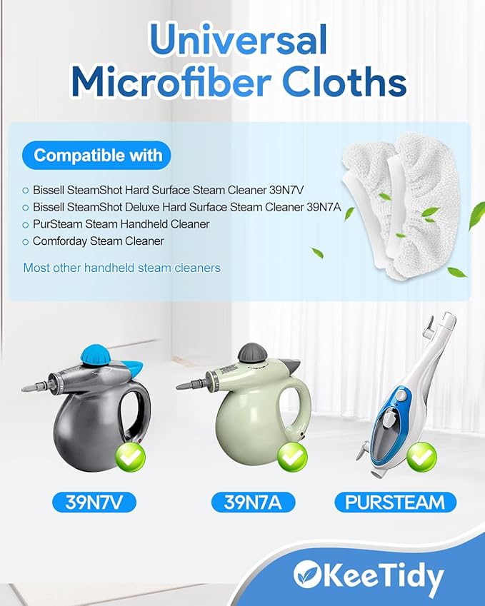 10 Pack Universal Steam Mop Pads Microfiber Cloths Compatible with Bissell Steam Shot Cleaner fit for PurSteam fit for Wagner Spraytech fit for McCulloch Handheld Steam Cleaner Accessories