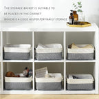 Fabric Storage Bins 12x8x5 inch [6-Pack] with Rope Handles - Decorative Baskets for Organizing