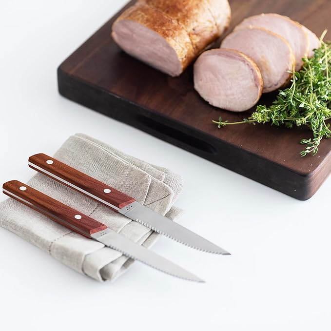 Misen Steak Knives Set of 4 - Precision Serrated Blades for Effortless Dining - German Stainless Steel - Superior Cuts with Four Steak Knives - Comfortable, Sleek Handles - Walnut