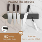 imarku Magnetic Knife Holder for Wall - 16 Inch Acacia Wood Magnetic Knife Strip with Powerful Magnet, Knife Magnetic Strip for Kitchen Utensil Organizer with 4 Hooks, Dark Gray