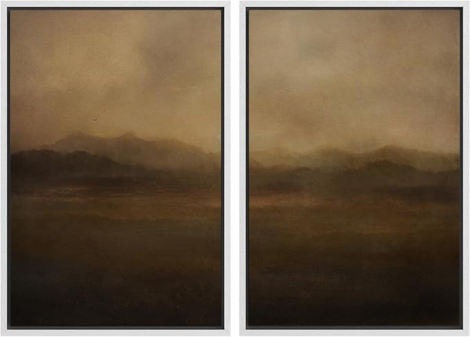 SIGNFORD Framed Canvas Print Wall Art Set Serene Misty Mountains Illustrations Modern Art Decorative for Living Room, Bedroom, Office - 24"x36"x2 White