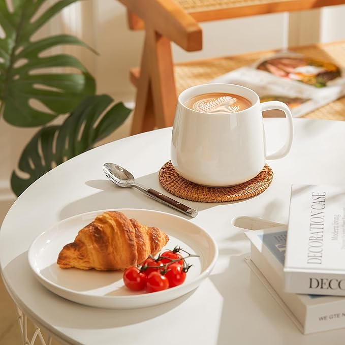 Teocera 16oz Ceramic Coffee Mugs Set of 4 – Stackable Latte Cups, Microwave, Dishwasher & Oven Safe – Ideal for Coffee, Cappuccino, Hot Chocolate, Housewarming Gifts，White