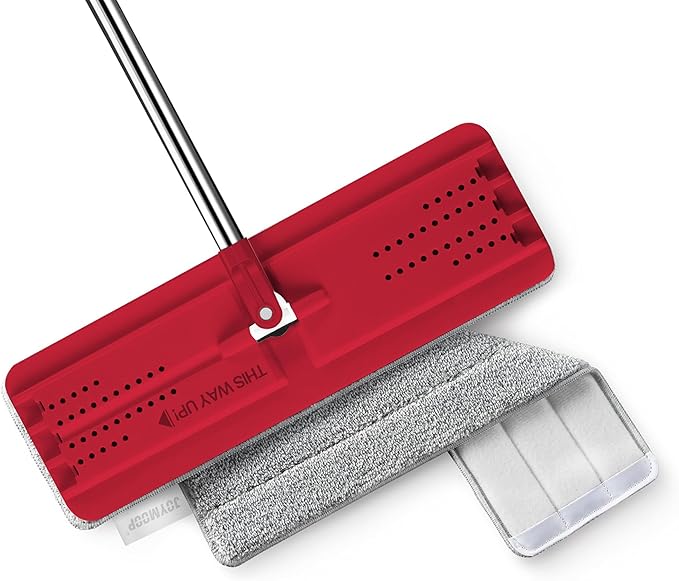 JOYMOOP Flat Mop, Microfiber Mops for Floor Cleaning and Wall Cleaner, 50" Mop with 13" Flat Head with a Microfiber Mop Pad - Black & Red