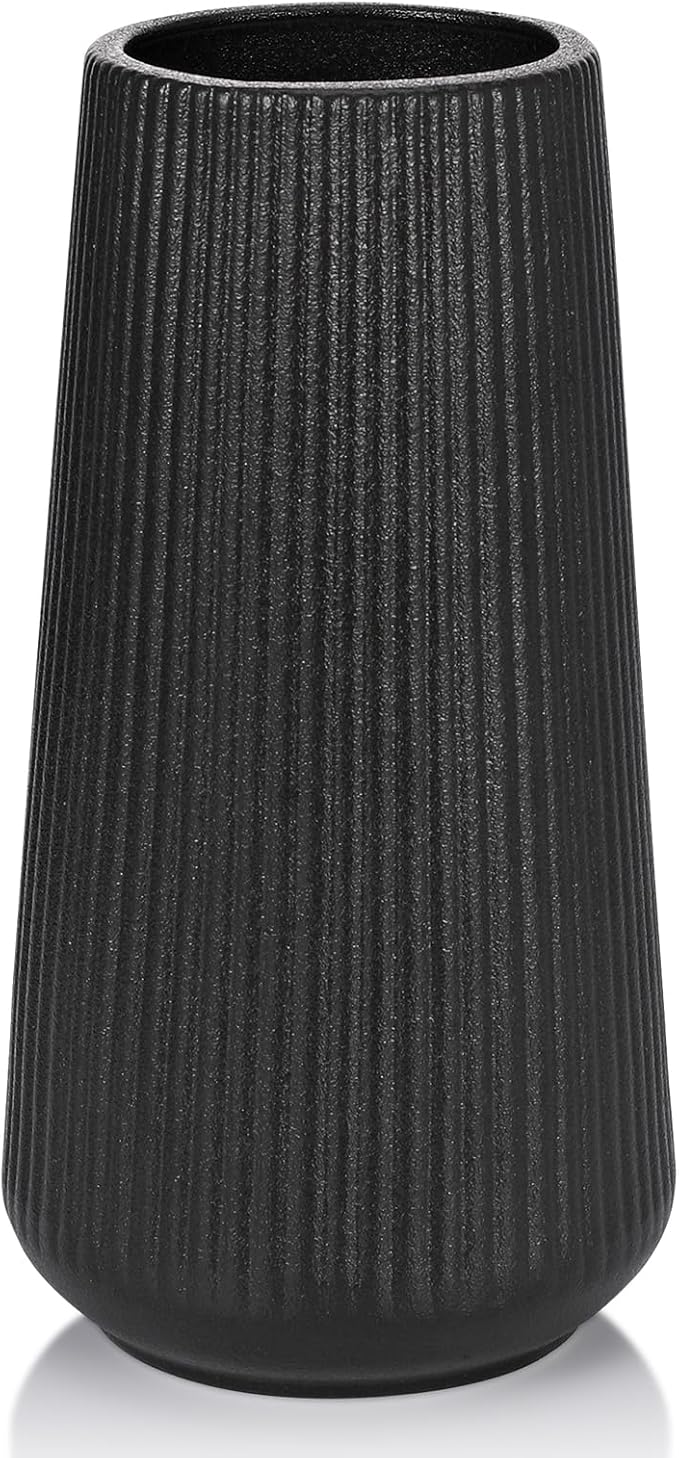 Matte Black Ceramic Vase, GUKJOB Small Cute Flower Vase for Pampas Grass, Home, Living Room, Dining Table, Farmhouse, Office Decor, Bedroom, Table, and Kitchen Shelf (Matte Black)