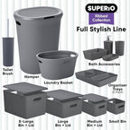Superio Decorative Plastic Toilet Bowl Brush and Holder Set, Cleaner Scrubber for Bathroom (2, Grey)