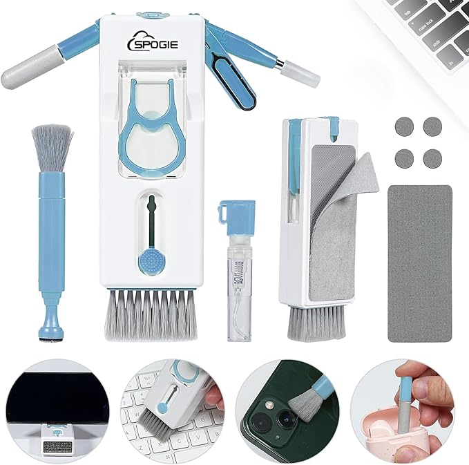 11-in-1 Keyboard Cleaning Kit, Laptop Cleaning Kit Keyboard Brush Cleaner Electronics Cleaner for Cell Phone/Earbuds/Camera Lens/Computer with Multifunctional Cleaning Tool Blue (Light Blue)