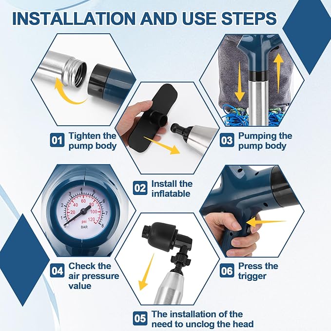 Toilet Plunger Drain Clog Remover, High Pressure Air Drain Remover Tool with Real-Time Barometer, Stainless Steel Clog Toilet Cleaner for Bathroom Kitchen Commercial Floor Sink(Blue)