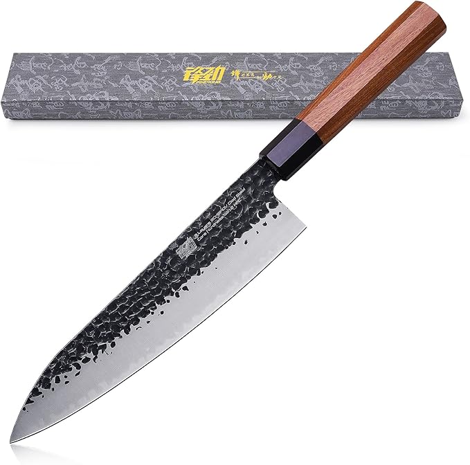 FINDKING Dynasty Series Japanese Chef Knife, Professional Kitchen Knife, 9Cr18MoV High Carbon Steel Blade, African Rosewood Octagonal Handle, Sharp, for Meat Cutting, 8 Inches