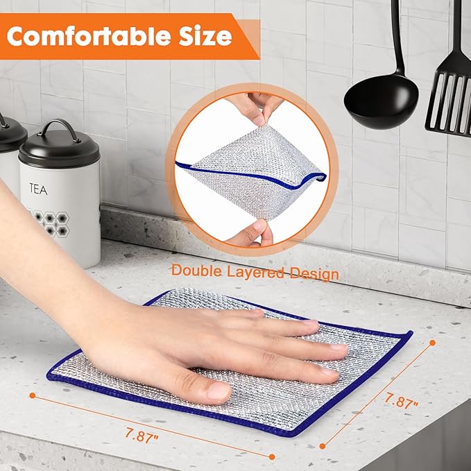 COBETE Non Scratch Wire Dishcloth,Double-Layer Wire Dishwashing Rags for Wet and Dry,Wire Miracle Cleaning Towels and dish Cloths Multipurpose For Washing Dishes,Cookware, Sinks,Stove Tops,10Pack Blue