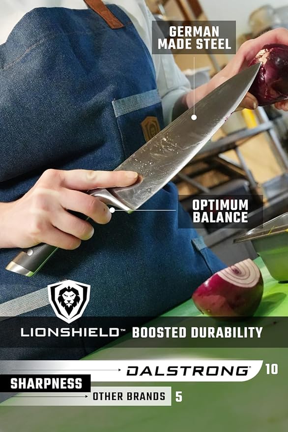 Dalstrong Chef Knife - 10 inch - Gladiator Series Elite - Forged High Carbon German Steel - Razor Sharp Kitchen Knife Gift - Full Tang - Black G10 Handle - Sheath Included - NSF Certified