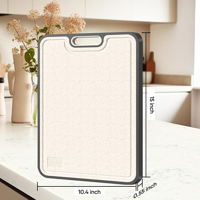 Titanium Cutting Board, Double Sided Medical-grade, Pure Titanium/Wheat straw PP Large Chopping Boards with Juice Groove Cutting Pads for Meat, Vegetables and Fruits