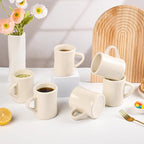 11oz Ceramic Coffee Mug set Stoneware Coffee Cups Set for Restaurant, Diner, Farmhouse, Coffee Shop, Home set of 6 (Cream)
