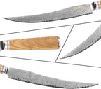 YOUSUNLONG Slicing & Carving Knife -10''(25.4cm) - Damascus Steel - Japanese Hammered Super Steel - Razor Sharp - Italian Olive wood Handle With Leather Sheath -Ham Slicer- Slicing Cleaver