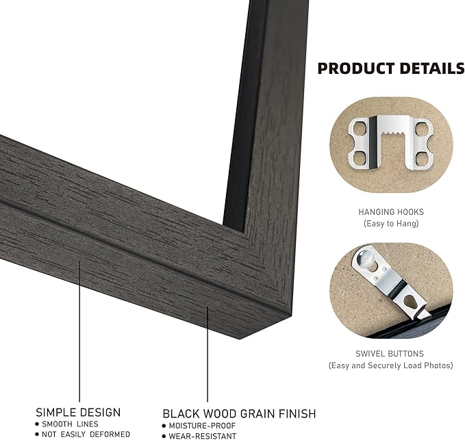 5x7 Black Picture Frames set of 3, Made of Wooden and Glass Photo frame - Displays Picture 4x6 with Mat or 5 x 7 without Mat, Desktop & Wall Collage Frame set