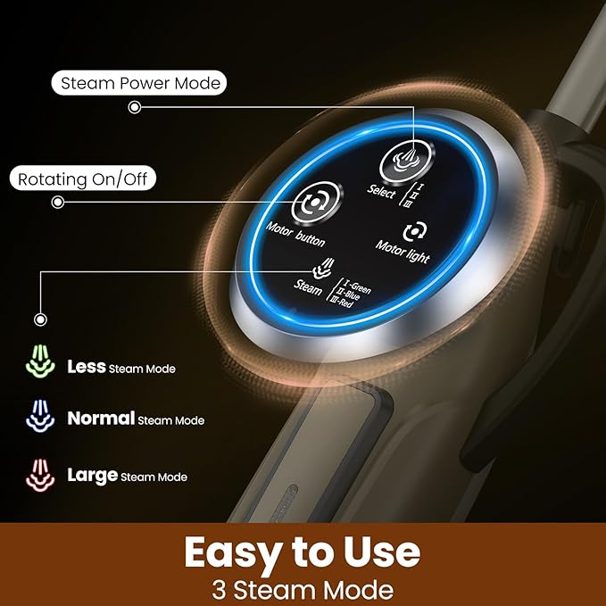 DEVOAC VM6 Scrubbing Steam Mop with Rotating Mop Pads, 10 in 1 Steam Mop, Lightweight Spin Mop & 3 Steam Modes for Hard Floor Laminate Marble Floors (Khaki)