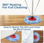 Matthew Spin Mop Replacement Kit - 4 Refill Heads, 30-58in Handle & Base Combo Set (Blue, 1-Tank System)