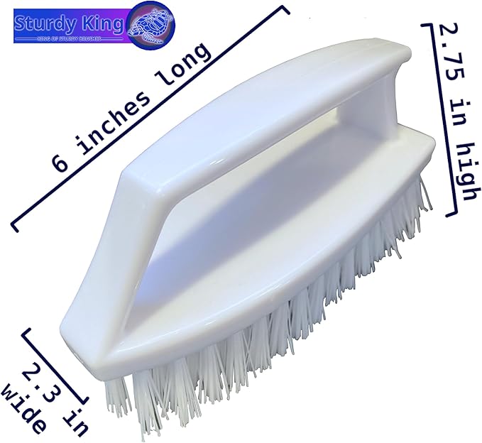 Scrub Brush Unbreakable Handle 6" White, Stiff Heavy-Duty Bristles Tough on Baked-on Grime Dishes Pots Grill Tub Shower Bathroom Tile Grout Floor Concrete Tires Carpet Unbreakable Handle