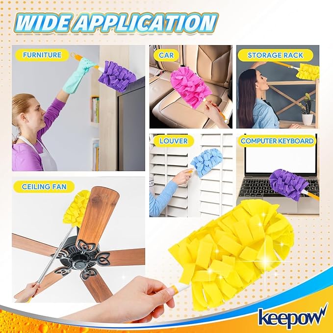 KEEPOW 12 Pack Reusable Duster Refill Compatible with Swiffer Duster Extended Handle, 360° Heavy Duty Duster Refills, Microfiber Dusters for Cleaning, Fleece Refills(Handle is Not Included)