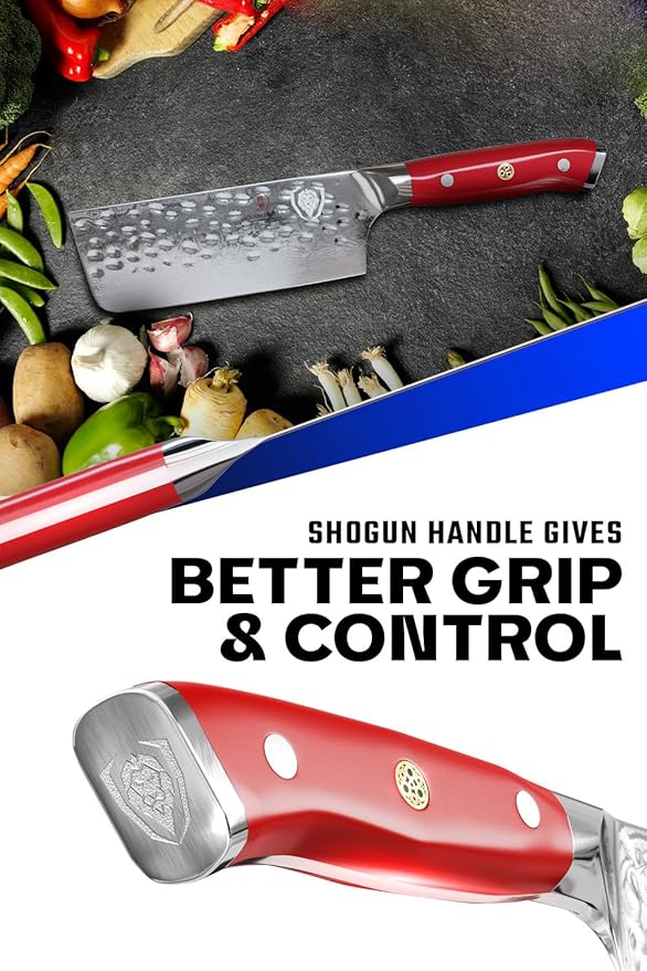 DALSTRONG Nakiri Knife - 6 inch - Shogun Series - Damascus Vegetable Knife - Japanese AUS-10V Super Steel Kitchen Knife - Vacuum Treated - Crimson Red ABS Handle - Razor Sharp Kitchen Knife - w/Sheath