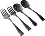 4-Pieces 18/10 Stainless Steel Big Service Fork and Spoon Flatware Set, Mirror Polishing Black
