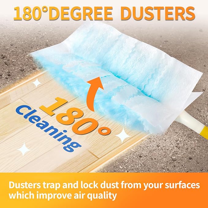 60 Count Electrostatic Duster Refills Compatible with Swiffer Duster,Multi-Surface Dusting Refills,Microfibre Dusters for Cleaning with 1Pcs Retractable Handle,Unscented