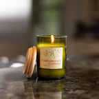 Paddywax Eco Collection Scented Soy Wax Candle in Glass Jar, Pomegranate & Currant Fragrance, Green Vessel with Wood Lid, 8 oz