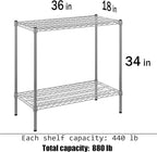 18" Deep x 36" Wide x 34" Height Wire Shelving Kit | 2-Tier | NSF Commercial Storage Rack Unit
