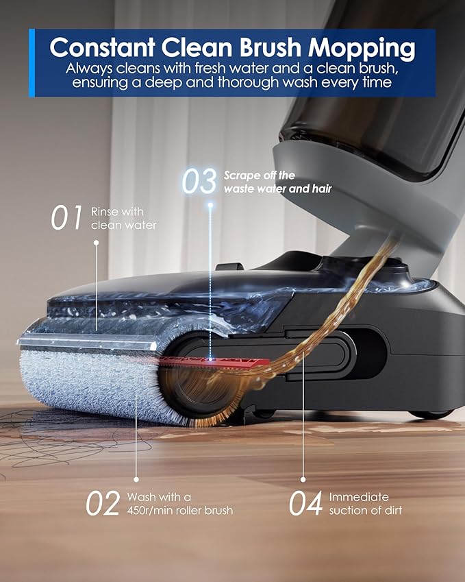 Tineco Floor ONE i5 Stretch Wet Dry Vacuum Cleaner, Vacuum & Mop in One Step, 20kpa Powerful Suction, 180° Lay-Flat Design, Anti-Tangle Design, Dual-Sided Edge Cleaning, Up to 30* Minutes Runtime