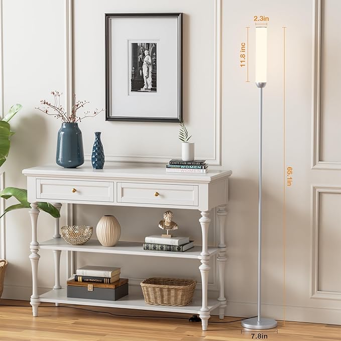 LED Floor Lamp with Remote Control, 65" Standing lamp with Stepless Adjustable 3000K-6500K Colors & 5%-100% Brightness, Foot Switch(Silver)