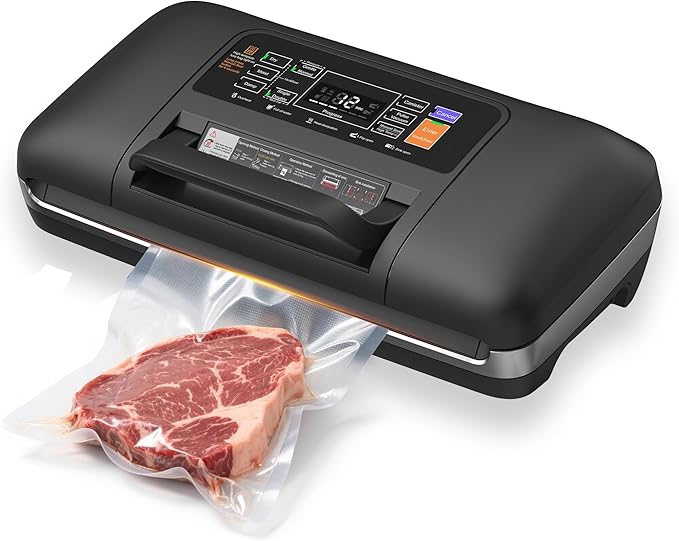 85Kpa Vacuum Sealer for Food, Full Automatic Vacuum Sealer Machine with Double Heat Seal, Easy-Lock Handle, Built-in Cutter, 1 Bag Rolls and 10 pcs Pre-cut Bags