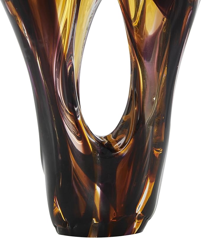 Deco 79 Glass Abstract Decorative Sculpture Cutout Home Decor Statue with Pink and Amber Accents, Accent Figurine 9" x 6" x 20", Yellow
