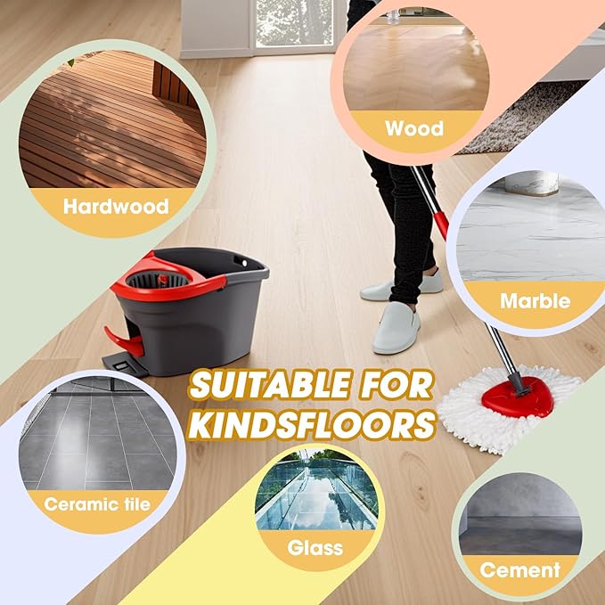 6 Pack Spin Mop Replacement Heads, Microfiber Spin Mop Refills for O Ceda EasyWrin 1-Tank System, 360° Replacement Mop Head, Machine Washable Spinning Mop Replace Head for Easy Floor Cleaning