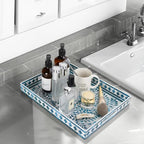 MAONAME Rectangular Decorative Tray, Plastic Serving Tray with Handles, Modern Blue Trays for Ottoman, Coffee Table Trays for Living Room, Home Decor, 15.7" x 11.8" x 1.6"