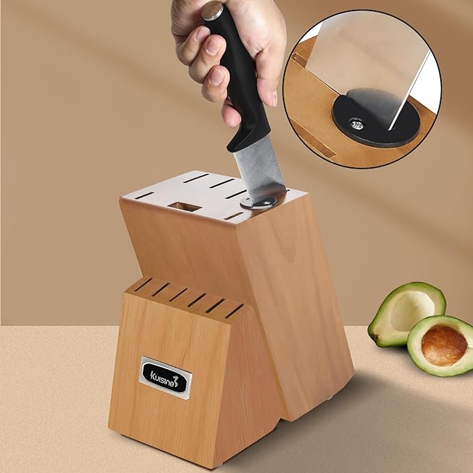 Kuisine Chef Knife Set,High Carbon Stainless Steel Ultra Sharp Blade Ergonomic Handle,Kitchen Knife Block Set with Built-in Sharpener, Elegant Gift for Holiday(Acacia,15PCS)