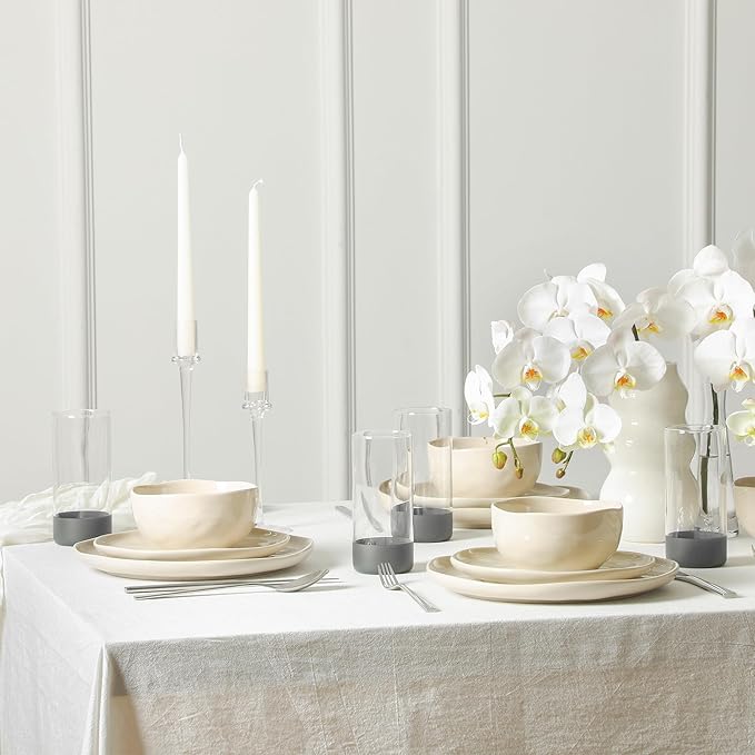Stone Lain Mirella 32-Piece Dinnerware Set Stoneware, Borosilicate Glass, Beige