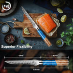 6-Inch Boning Knife, VG10 Damascus Steel Core, Ultra-Sharp Fillet Knife for Fish & Meat Cutting, Ergonomic Blue Resin & Wood Handle, Ideal Gift for Chefs and Cooking Lovers
