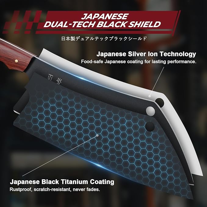 Meat Cleaver Knife 8inch - Black Butcher Knife for Meat Cutting, Japanese High Carbon Steel Vegetable Cleaver for Chopping, Kitchen Cooking Knife with Wooden Handle, Gift for Men