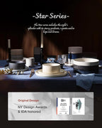 famiware Coffee Mug Set for 6, Star 12 oz Catering Mugs Cup Set with Handle for Coffee, Tea, Cocoa, Milk - Ceramic Stoneware Drinkware Set, Smoky Blue