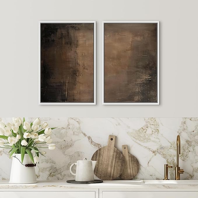 SIGNFORD Framed Canvas Print Wall Art Set Abstract Earthy Tones Modern Minimalist Abstract Shapes Illustration Modern Art Decorative Nordic Nature for Living Room, Bedroom, Office - 24"x36"x2 White