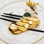I00000 144 PCS Black Silverware Set, Plastic Silverware with Black Handle, Gold Plastic Cutlery Includes: 48 Forks, 48 Knives and 48 Spoons for Party or Dinner& Wedding