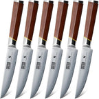 HOSHANHO Steak Knives Set of 6, Ultra Sharp 4.5 Inch Professional Non Serrated Steak Knife Set for Precise Cutting, Japanese High Carbon Steel Steak Knife with Ergonomic Handle