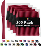 Party Solids Burgundy Plastic Knives 200 Pcs Burgundy Knives Disposable Utensils Heavy Duty Plastic Cutlery Set Disposable Cutlery Sets Flatware Sets Silverware Set Party Supplies & Party Tableware