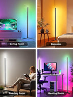 Corner Floor Lamp, Modern LED Corner Lamp with AC Adapter & APP & Remote Control, 16 Million Colors, 68+ Scene Modes, Music Sync, Ambient Lighting for Living Room, Bedroom, and Gaming Room