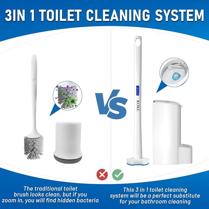 KOKL Disposable Toilet Brush, Toilte Wand Kit, Toilet Brushes and Holders with 40 Refills, Toilet Bowl Brush, Toilet Bowl Cleaning Wands, Toilet Cleaning System for Bathroom Maintenance(2-Set)