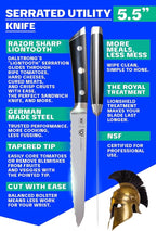 Dalstrong Serrated Utility Knife - 5.5 inch - Gladiator Series Elite - Forged High Carbon German Steel - Kitchen Knife Gift - Serrated Knife Blade - Sheath Included - NSF Certified