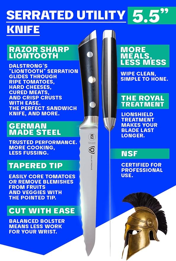 Dalstrong Serrated Utility Knife - 5.5 inch - Gladiator Series Elite - Forged High Carbon German Steel - Kitchen Knife Gift - Serrated Knife Blade - Sheath Included - NSF Certified